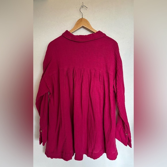 Free People Pink Cotton Gauze Voyager Oversized Relaxed Fit Tunic Shirt Dress - Picture 8 of 12